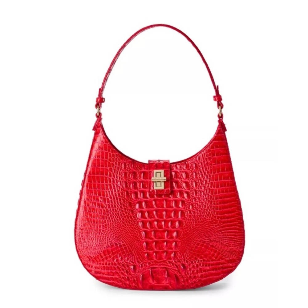 Brahmin Fallon Shoulder Bag Crocodile-Embossed Handbag Color: Sriracha - FIRM